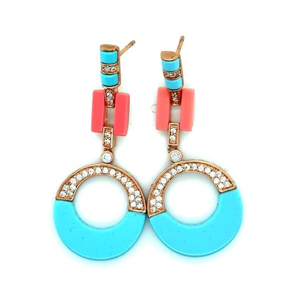 Blue/Pink Theme Cz Earrings - Picture 1 of 6